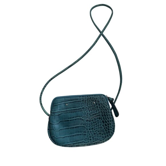 B MAKOWSKY Turquoise Buckle Croc Embossed Leather Crossbody bag - Picture 6 of 8